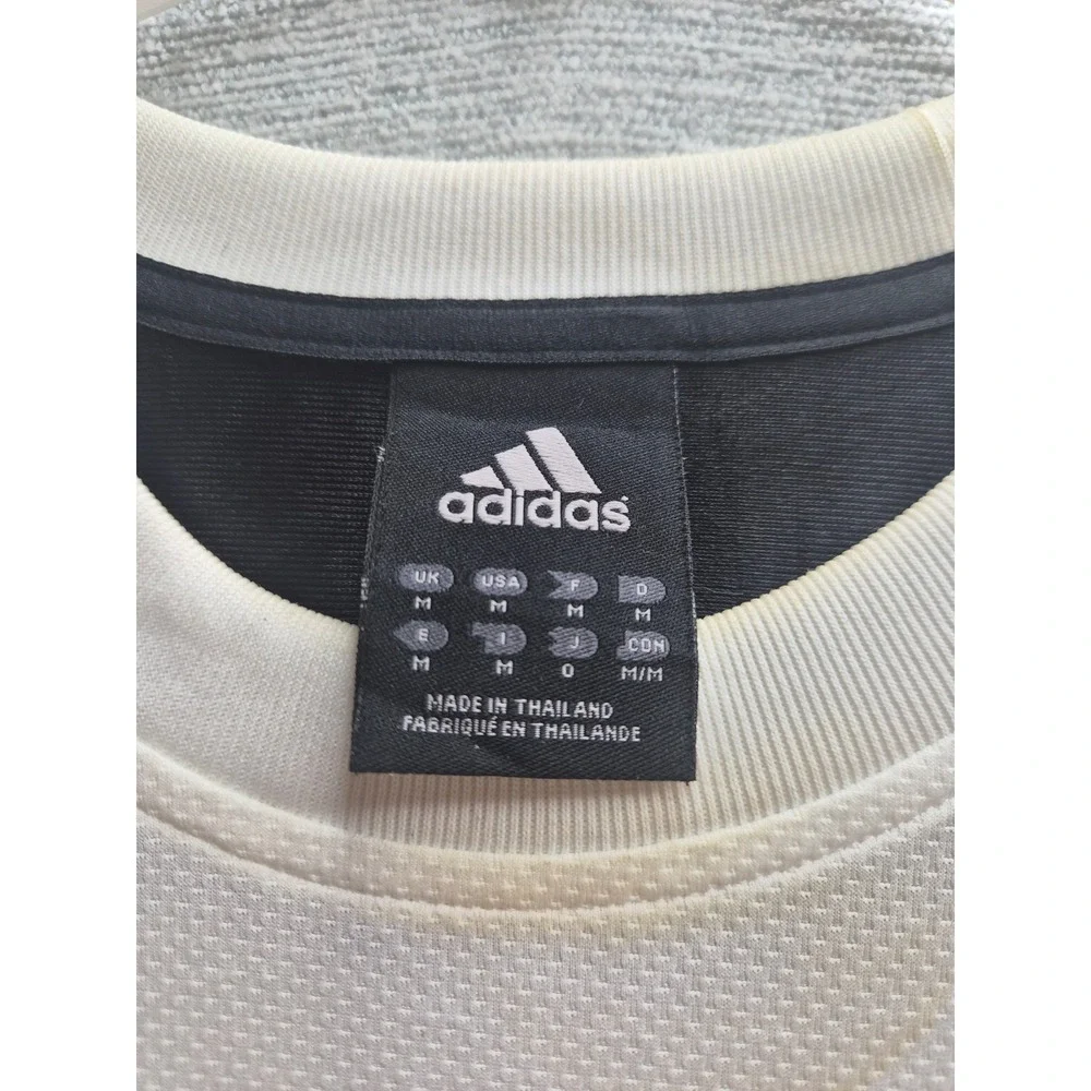 Adidas T Shirt Men Medium White Black Embroidered Logo Crew Neck Athletic Casual